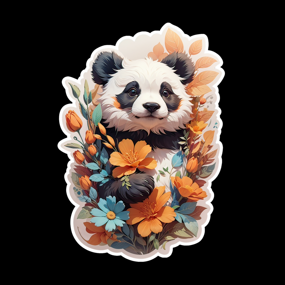 Panda with Flowers Sticker